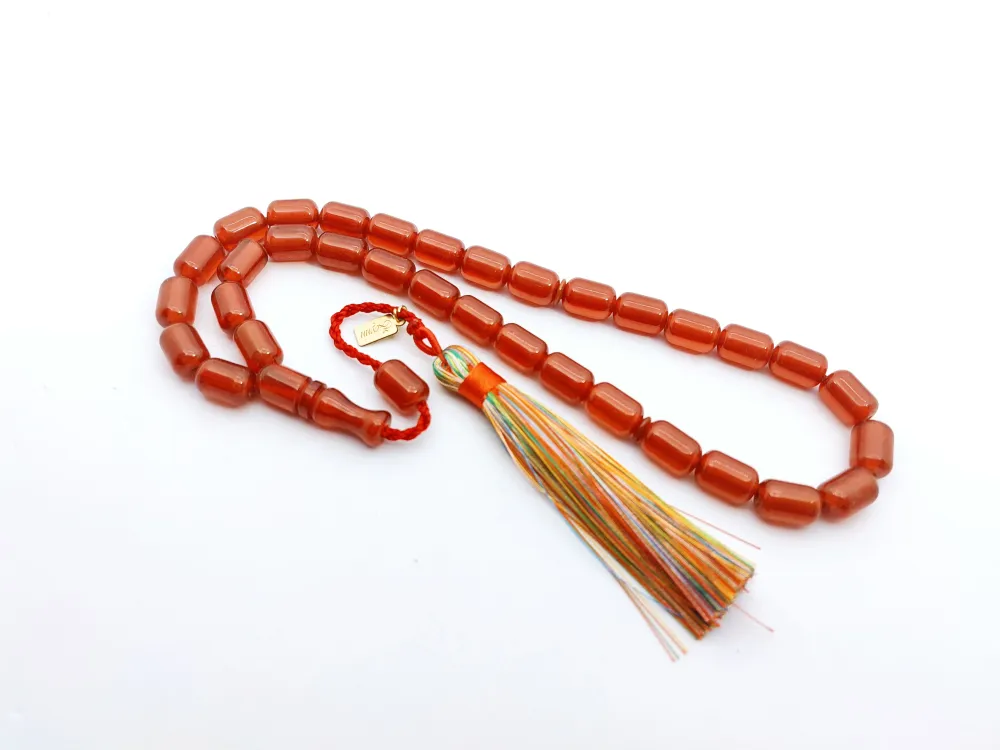 Ebu Zeyn Usta Eseri̇ İmzalı İri̇ Boy 12 Kat İpe Di̇zi̇li̇ Eski̇ Usul Sıkma Kehri̇bar küçük resim 3