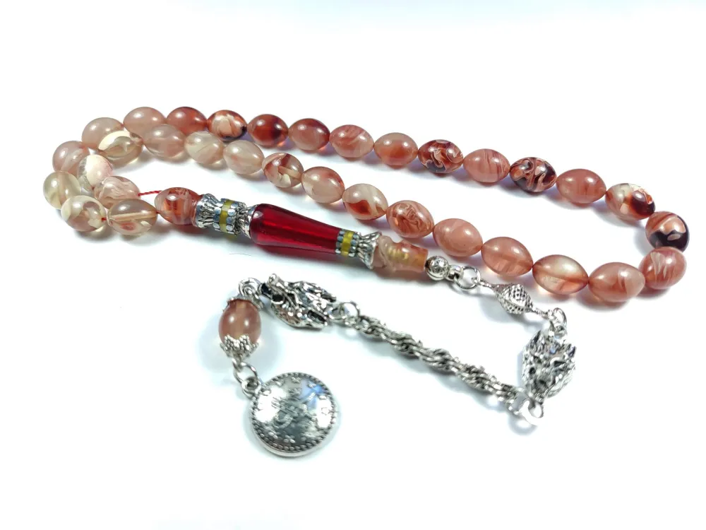 Mi̇neli̇ Alman Gümüş Püskül Kombi̇nli̇ Gümüş Nakkaş İmame Sıkma Kehri̇bar küçük resim 2