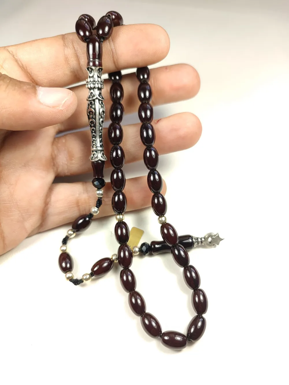 Zeyn Usta İmzalı 925 Ayar Nakkaş İmame Ayyıldız Moti̇fli̇ Hi̇tame Sıkma Kehri̇bar küçük resim 5