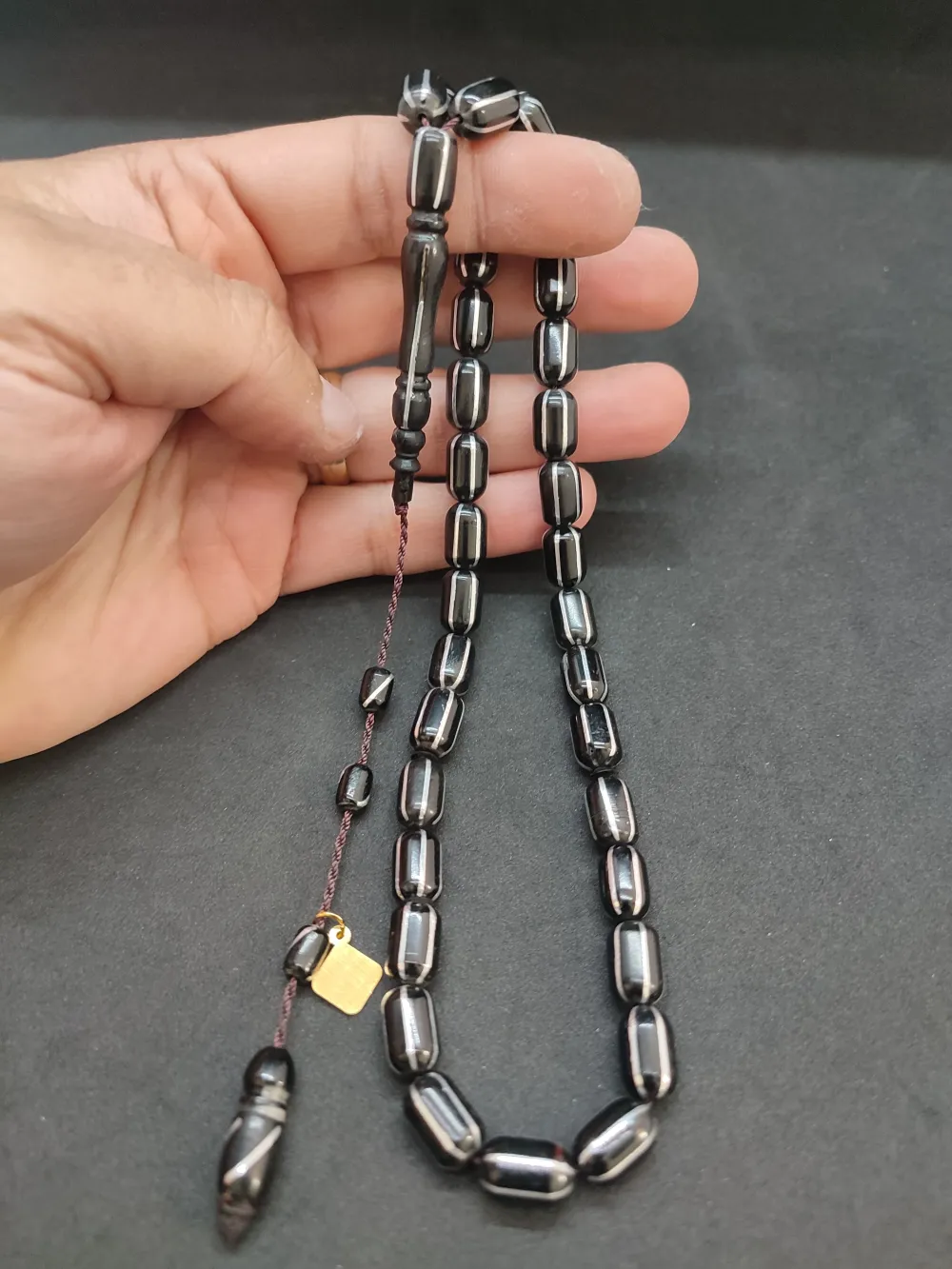 İskeçeli̇ Cemi̇l Usta Eseri̇ 6'Lı475 Ayar Gümüş Yarma İnci̇ Si̇yahı Kuka küçük resim 5