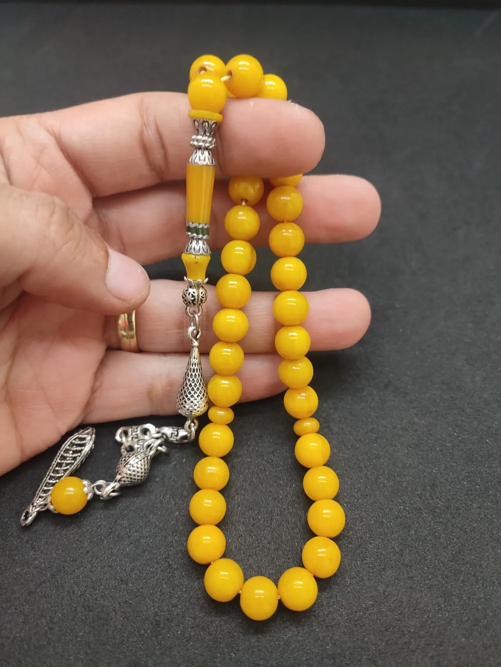 925 Ayar Gümüş Nakkaş Çi̇ft Kat Torna Çi̇ft Ci̇lalı Sıkma Kehri̇bar küçük resim 5