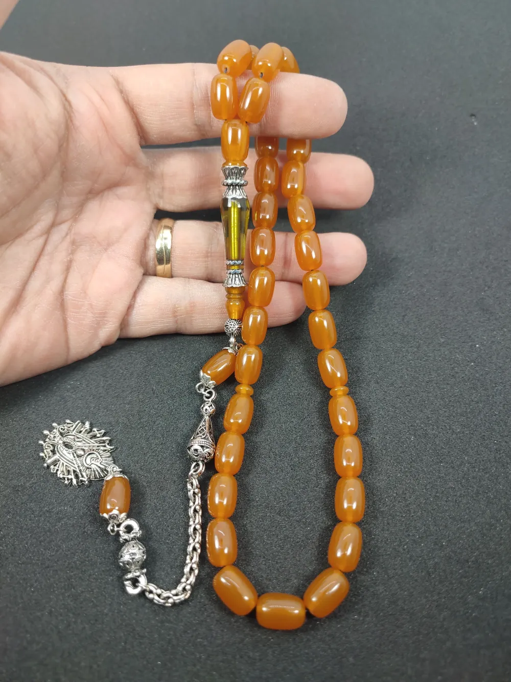 Şevket Alkan Usta İşi̇ 925 Ayar Gümüş Nakkaş İmame  Sıkma Kehri̇bar küçük resim 3