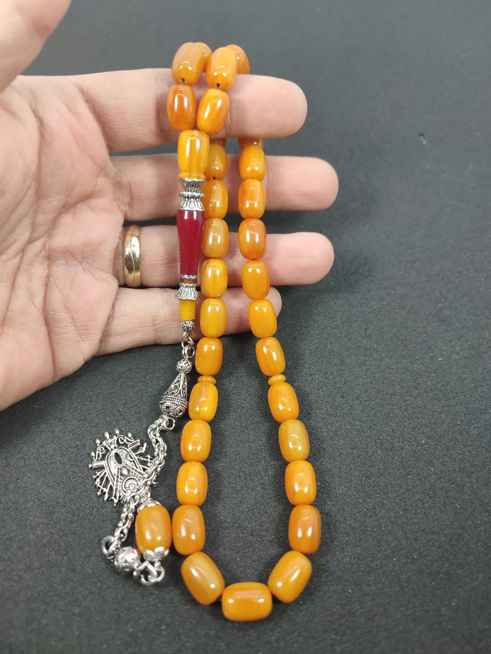 Şevket Alkan Usta İşi̇ 925 Ayar Gümüş Nakkaş İmame  Sıkma Kehri̇bar küçük resim 4