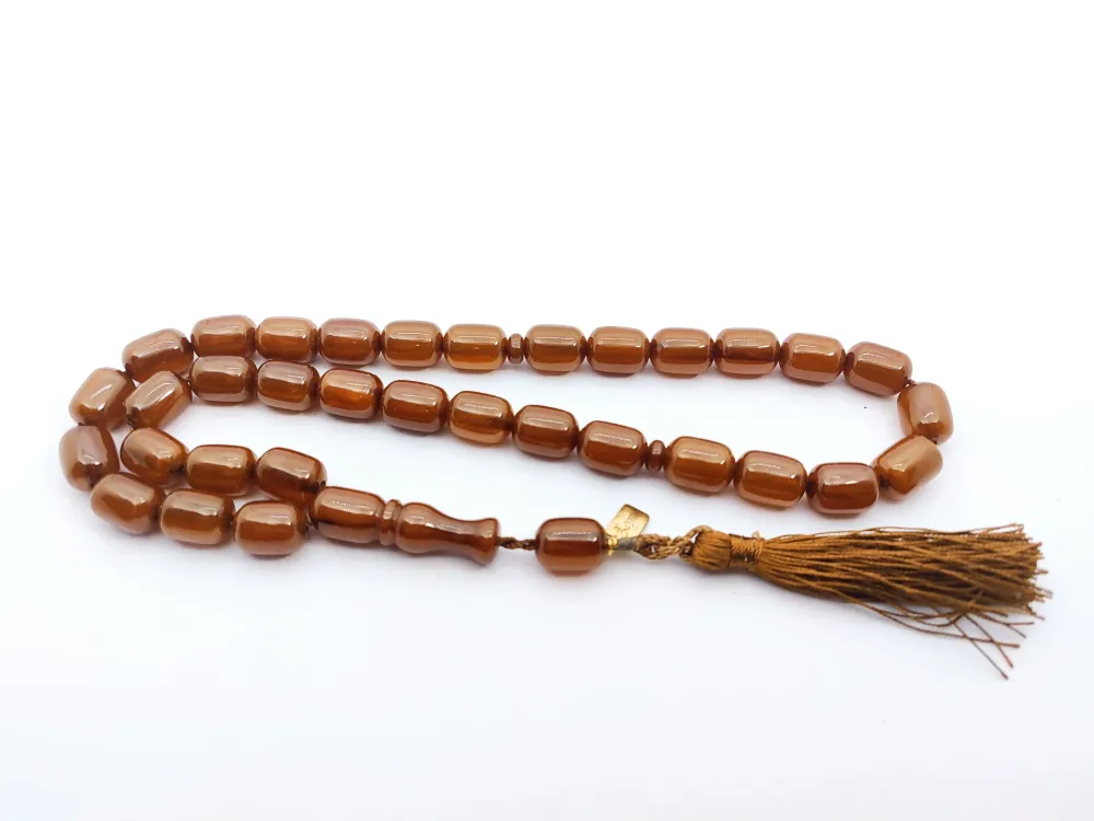 Ebu Zeyn Usta Eseri̇ İmzalı İri̇ Boy 12 Kat İpe Di̇zi̇li̇ Eski̇ Usul Sıkma Kehri̇bar küçük resim 2