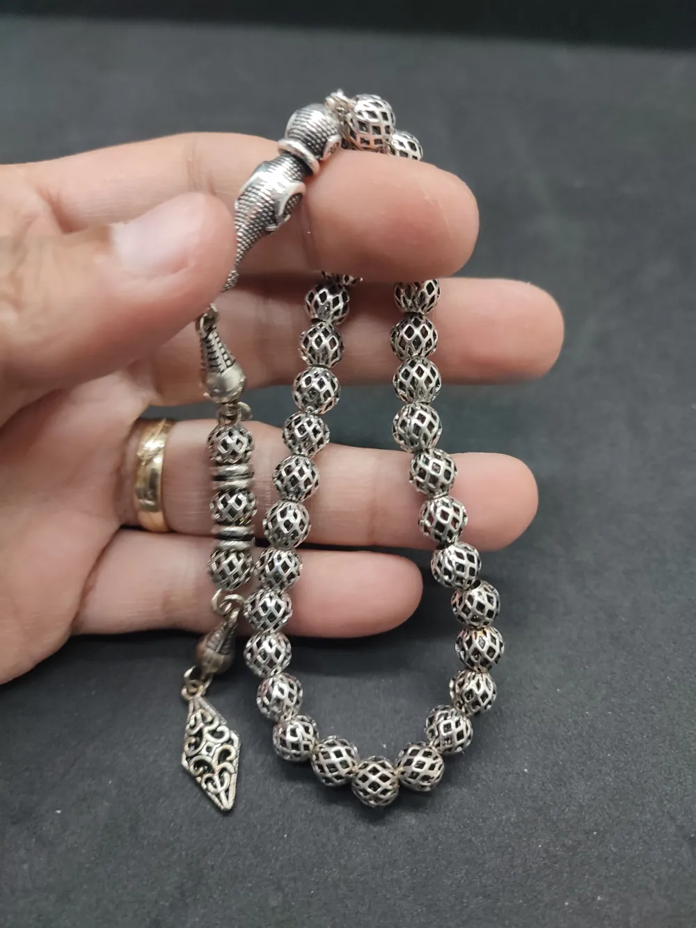 Bu Fi̇yata Yok! 475 Ayar Bi̇lek Boy Gümüş Tesbi̇h küçük resim 5