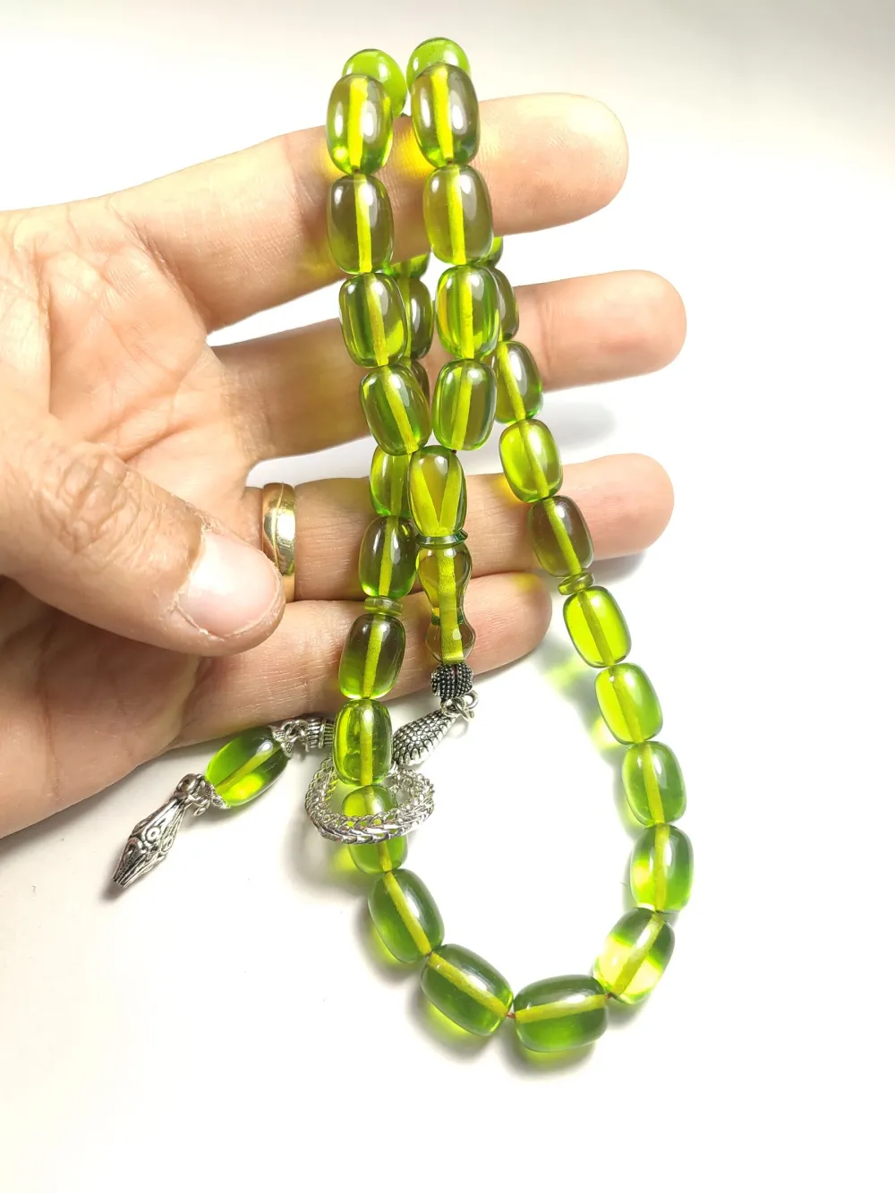 Gümüş Kaplama Püsküllü Çi̇ft Zımpara Çi̇ft Kat Ci̇lalı Alman Zar  Kehri̇bar küçük resim 5