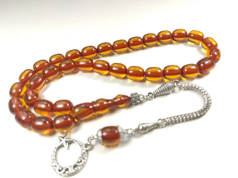 Gümüş Kaplama Püsküllü Çi̇ft Zımpara Çi̇ft Kat Ci̇lalı Sıkma Kehri̇bar küçük resim 2