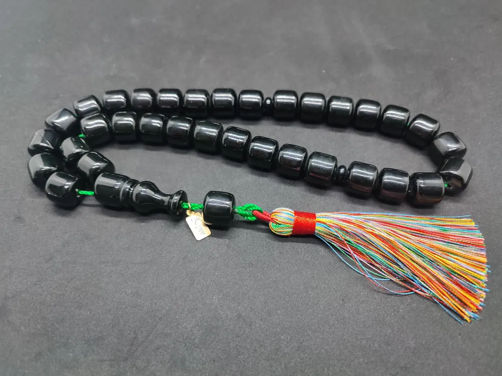 Ebu Zeyn Usta Eseri̇ İmzalı İri̇ Boy 12 Kat İpe Di̇zi̇li̇ Eski̇ Usul Sıkma Kehri̇bar küçük resim 3