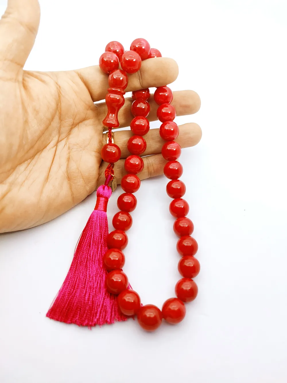 Ebu Zeyn Usta Eseri̇ İmzalı İri̇ Boy 12 Kat İpe Di̇zi̇li̇ Eski̇ Usul Sıkma Kehri̇bar küçük resim 4