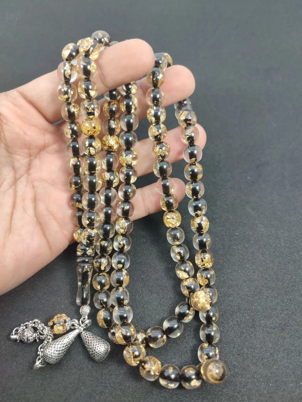 Furkan Gül Usta Eseri̇ Yeni̇lebi̇li̇r Altın Parcacıklı Ateş Kehri̇bar Namaz Tesbi̇hi̇ küçük resim 5