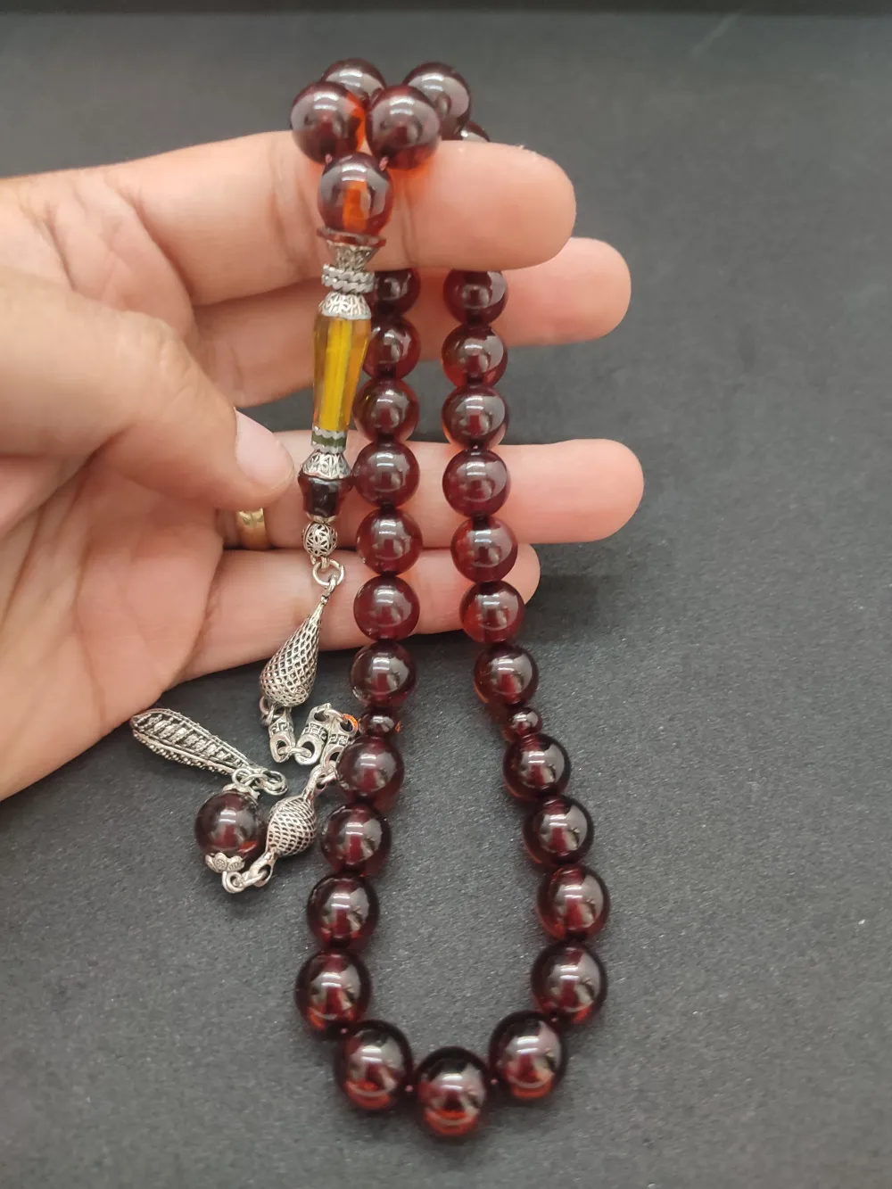 925 Ayar Gümüş Nakkaş Çi̇ft Kat Torna Çi̇ft Ci̇lalı Sıkma Kehri̇bar küçük resim 4