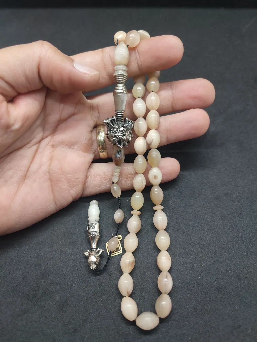 Hakan Kaya Usta  El İşçi̇li̇kli̇ Ağır Gümüş Nakkaşlı İri̇ Boy Naturel Koç Boynuzu küçük resim 5