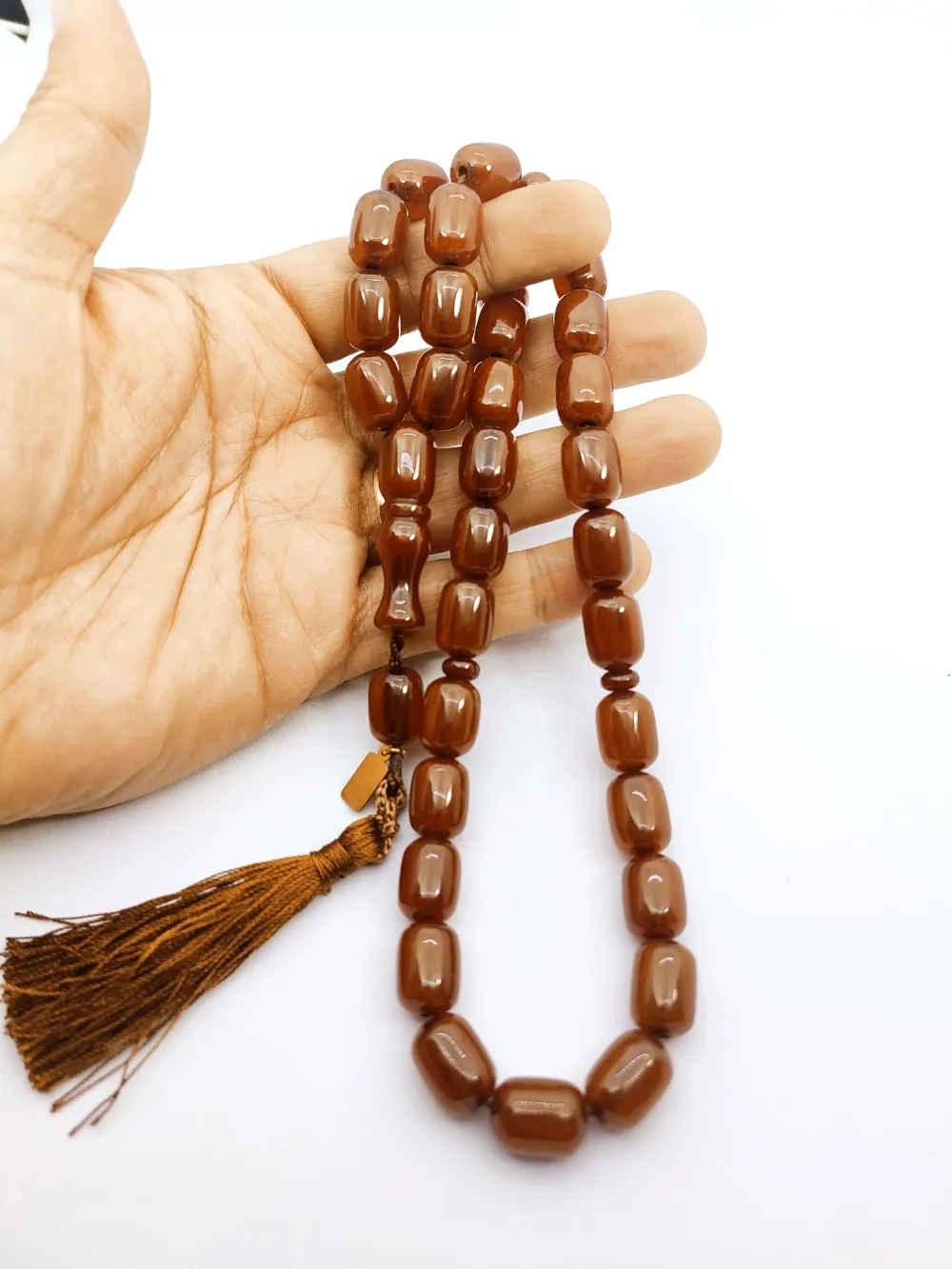 Ebu Zeyn Usta Eseri̇ İmzalı İri̇ Boy 12 Kat İpe Di̇zi̇li̇ Eski̇ Usul Sıkma Kehri̇bar küçük resim 4