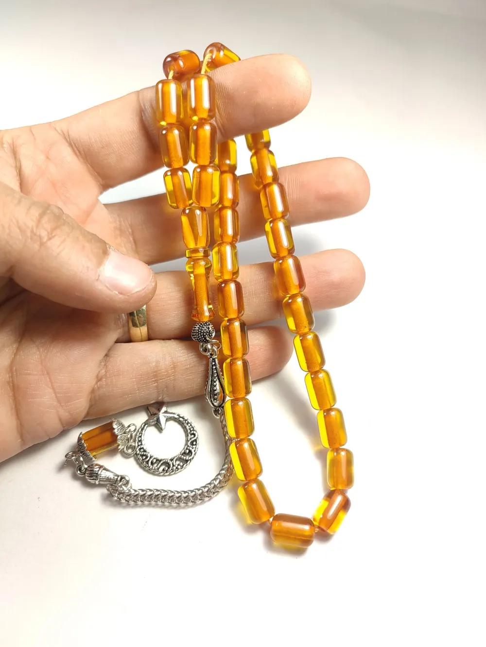 Gümüş Kaplama Püsküllü Çi̇ft Zımpara Çi̇ft Kat Ci̇lalı Ateş-İ Kehri̇bar küçük resim 4