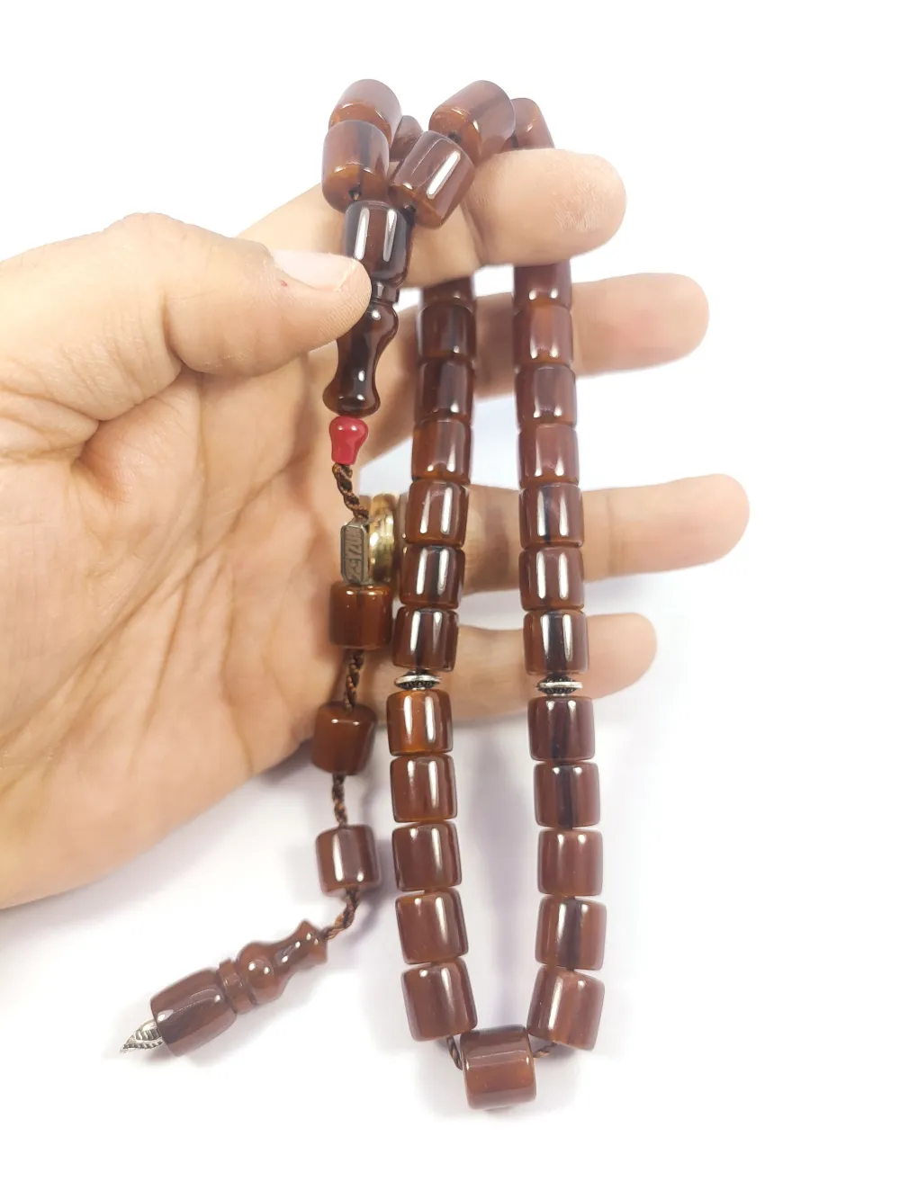 Zeyzun Usta Eseri̇ Di̇k Damar (İmza Çi̇vi̇ Ara Pulları Gümüş) Sıkma Kehri̇bar küçük resim 5