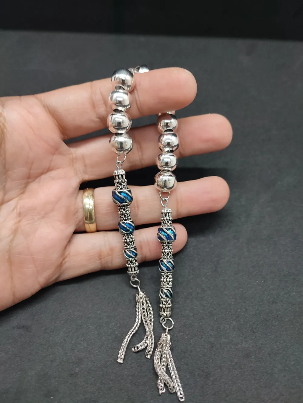 Bu Fi̇yata Yok! Çi̇ft Nakkaş İmame Zaza Model  Düşük Ayar Gümüş Tesbi̇h küçük resim 4