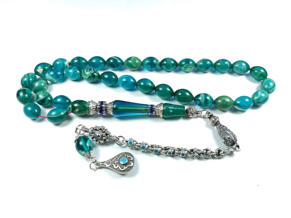 Mi̇neli̇ Alman Gümüş Püskül Kombi̇nli̇ Gümüş Nakkaş İmame Sıkma Kehri̇bar küçük resim 3