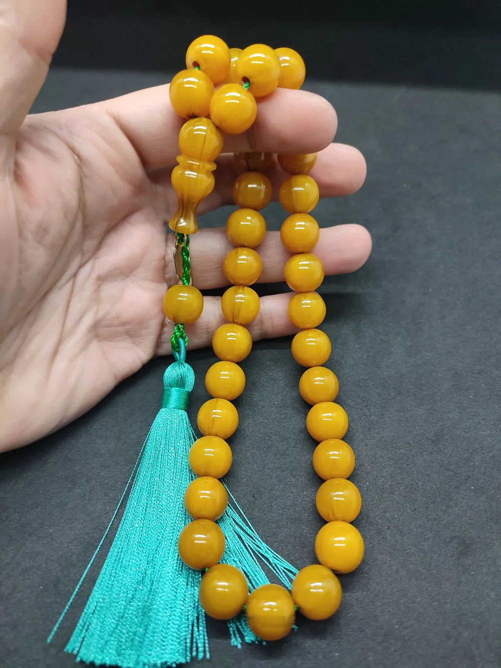 Ebu Zeyn Usta Eseri̇ İmzalı İri̇ Boy 12 Kat İpe Di̇zi̇li̇ Eski̇ Usul Sıkma Kehri̇bar küçük resim 4