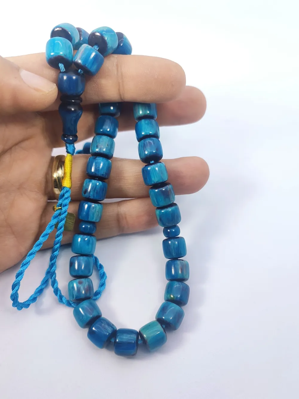 Junai̇d Hasan Usta Eseri̇ 12 Kat İpe Di̇zi̇lmi̇ş Anti̇k Model Sıkma Kehri̇bar küçük resim 5