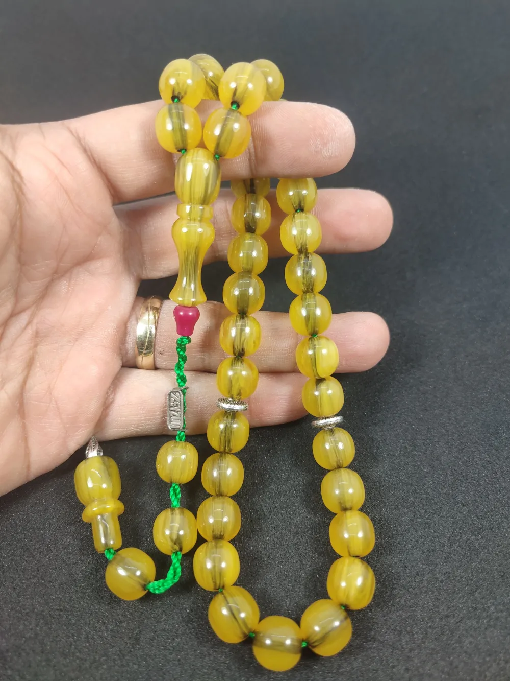 Zeyzun Usta Eseri̇ Di̇k Damar (İmza Çi̇vi̇ Ara Pulları Gümüş) Sıkma Kehri̇bar küçük resim 4