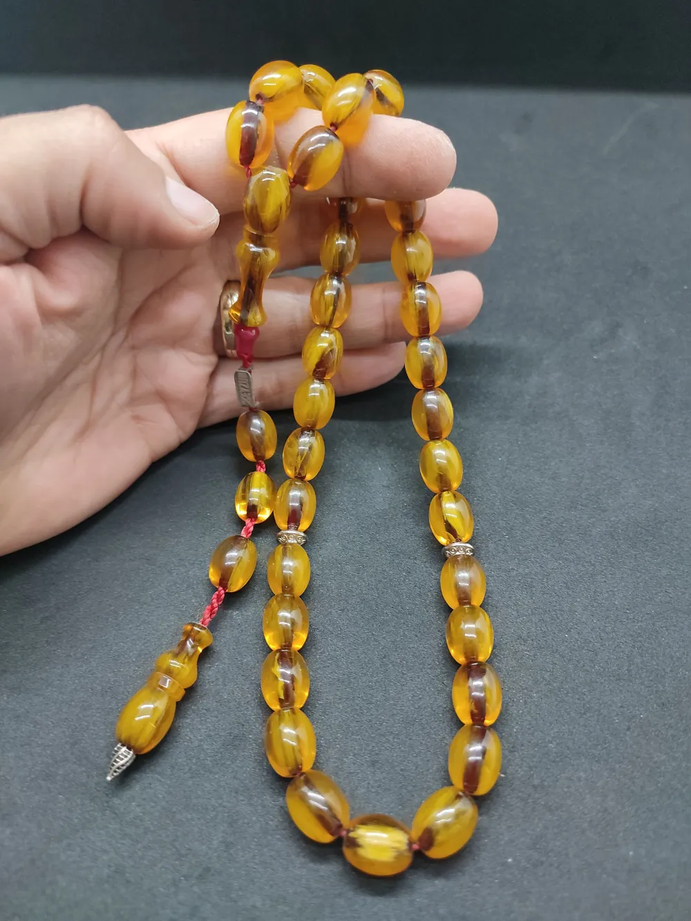 Zeyzun Usta Eseri̇ Di̇k Damar (İmza Çi̇vi̇ Ara Pulları Gümüş) Sıkma Kehri̇bar küçük resim 5