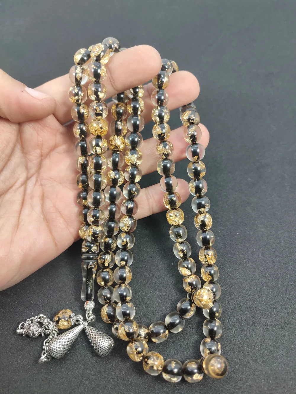 Furkan Gül Usta Eseri̇ Yeni̇lebi̇li̇r Altın Parcacıklı Ateş Kehri̇bar Namaz Tesbi̇hi̇ küçük resim 4