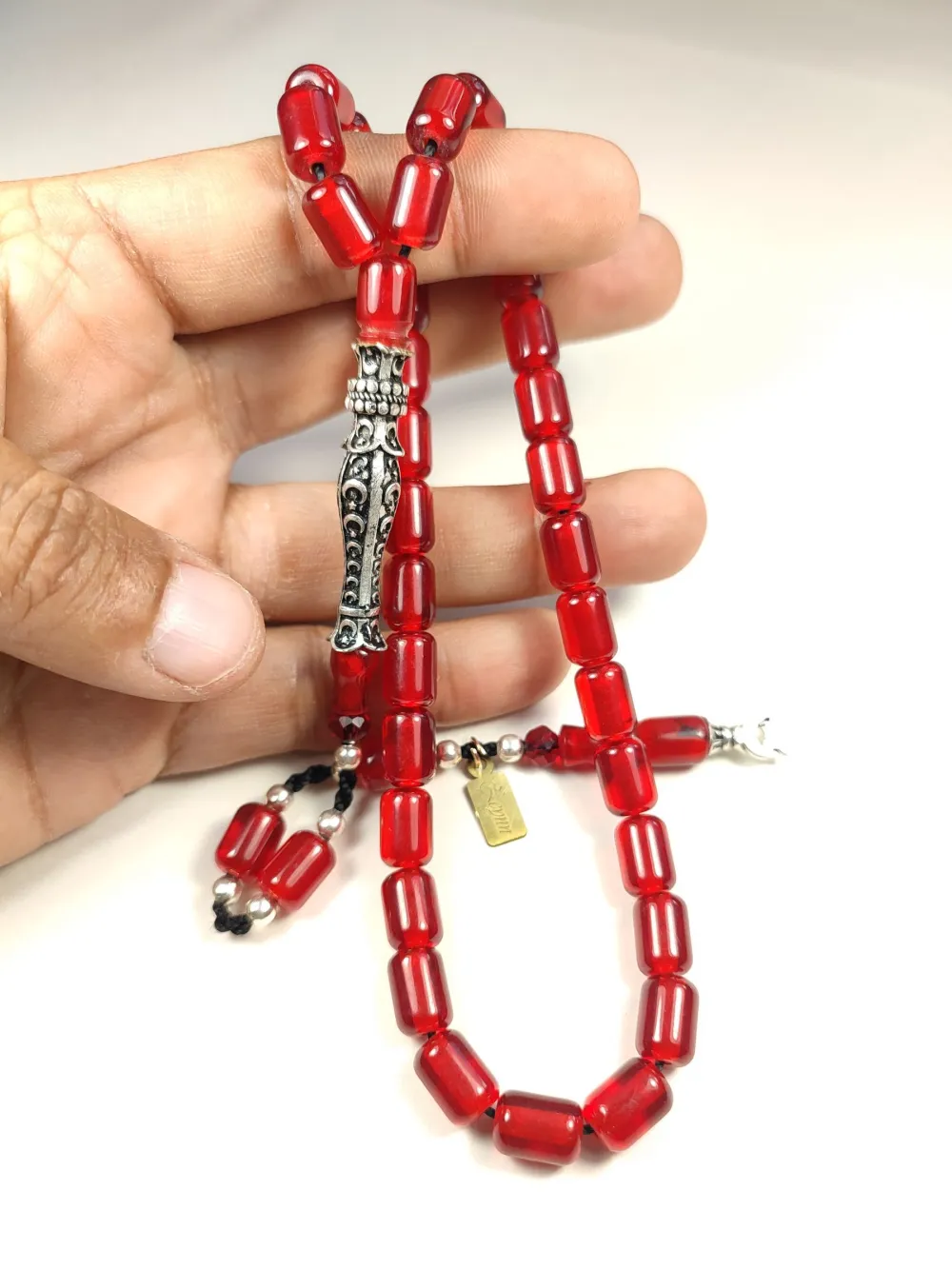 Zeyn Usta İmzalı 925 Ayar Nakkaş İmame Ayyıldız Moti̇fli̇ Hi̇tame Ateş Kehri̇bar küçük resim 5