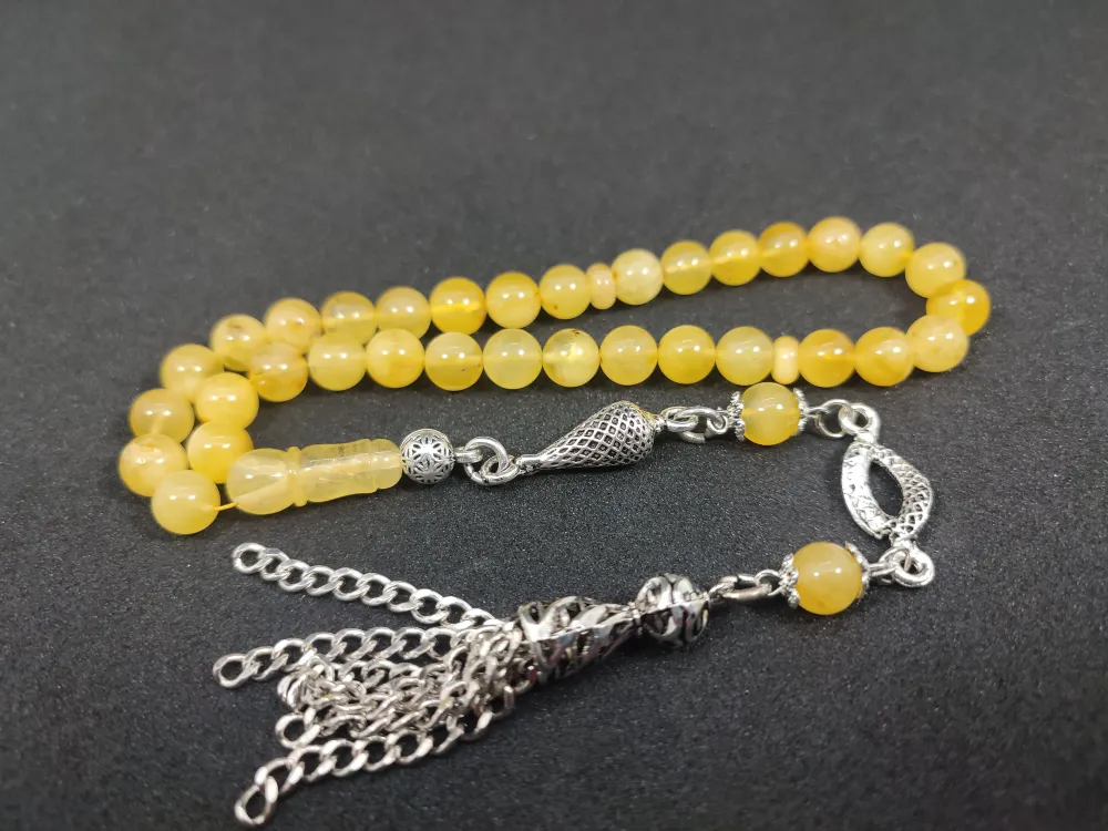 Gümüş Püsküllü İskeçeli̇ Cemi̇l Usta Eseri̇ 10.19 Gr.  Li̇tfanya Kaya Damla Kehri̇bar