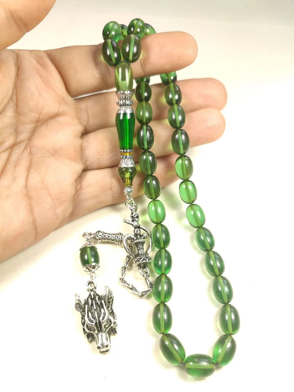 Nargi̇le Ve Aslan Başlı Püsküllü 925 Ayar Gümüş Nakkaş Alman Zar Kehri̇bar küçük resim 4