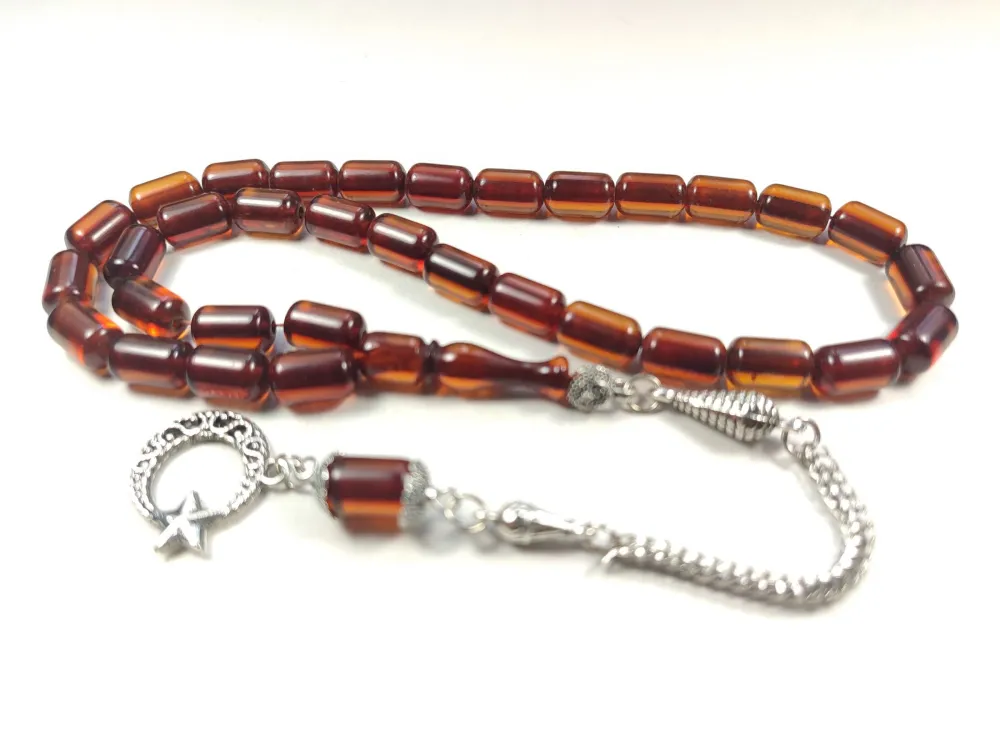 Gümüş Kaplama Püsküllü Çi̇ft Zımpara Çi̇ft Kat Ci̇lalı Sıkma Kehri̇bar küçük resim 4