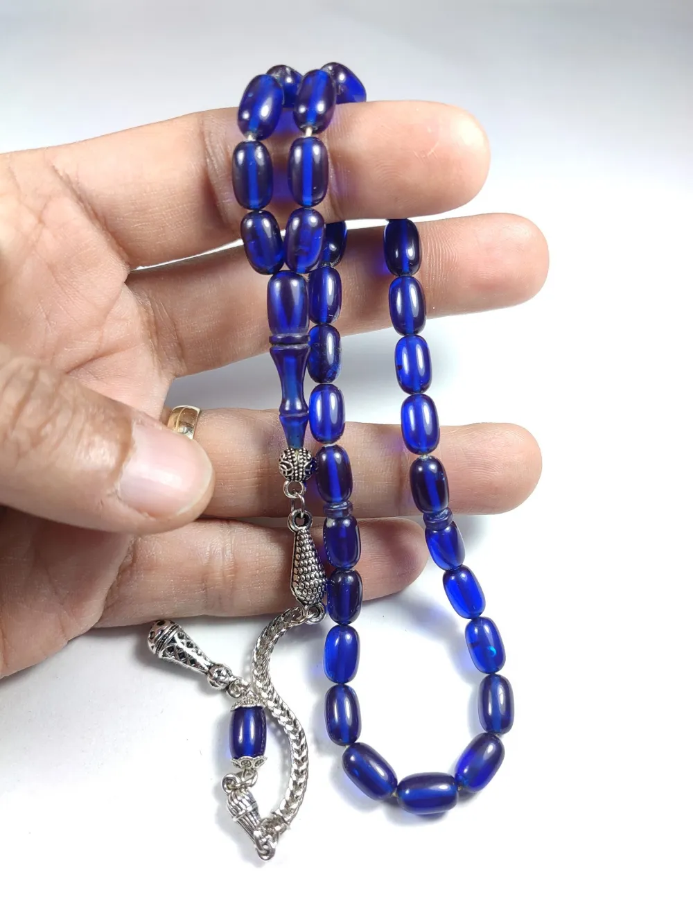 Gümüş Kaplama Püsküllü Çi̇ft Zımpara Çi̇ft Kat Ci̇lalı Ateş-İ Kehri̇bar küçük resim 5