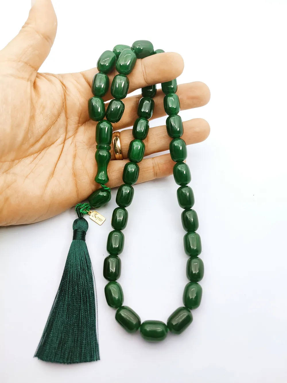 Ebu Zeyn Usta Eseri̇ İmzalı İri̇ Boy 12 Kat İpe Di̇zi̇li̇ Eski̇ Usul Sıkma Kehri̇bar küçük resim 4