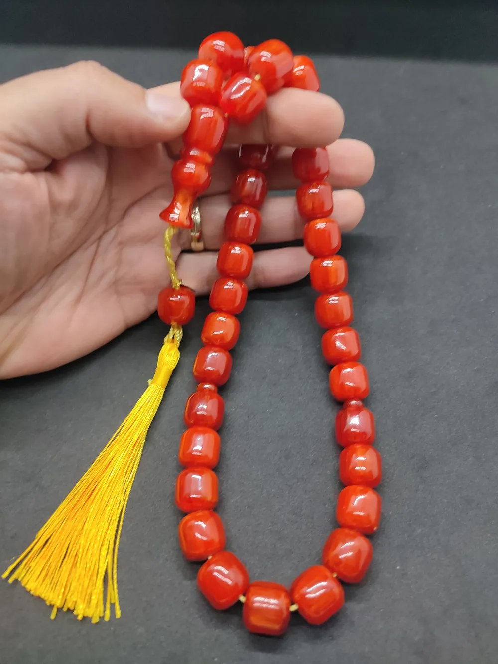 Ebu Zeyn Usta Eseri̇ İmzalı İri̇ Boy 12 Kat İpe Di̇zi̇li̇ Eski̇ Usul Sıkma Kehri̇bar küçük resim 5