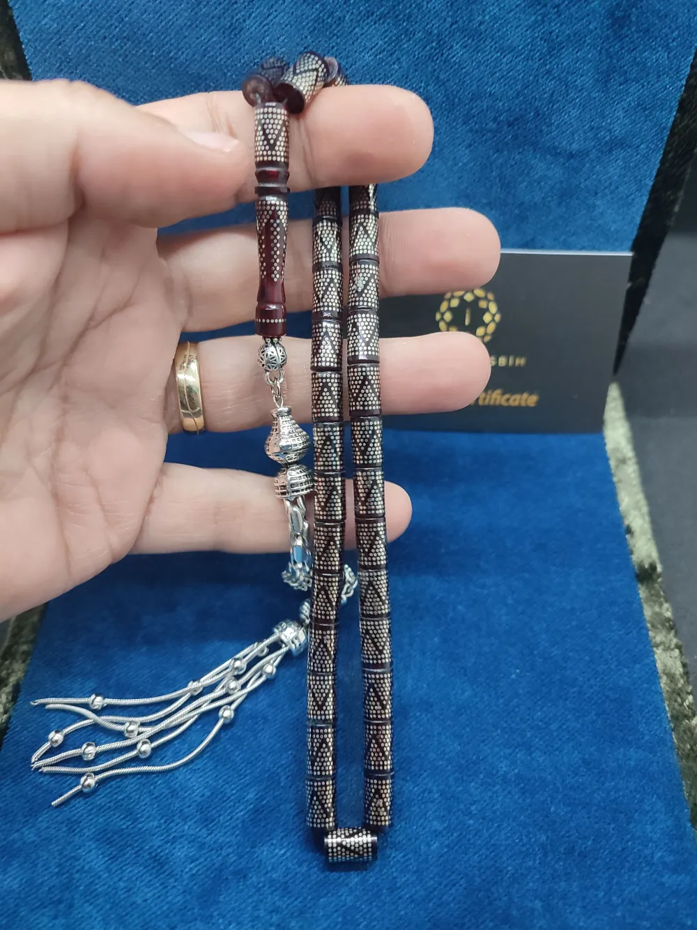 925 Ayar Yoğun Gümüş Çakımlı 475 Ayar Gümüş Püsküllü Ateş-İ Kehri̇bar küçük resim 5