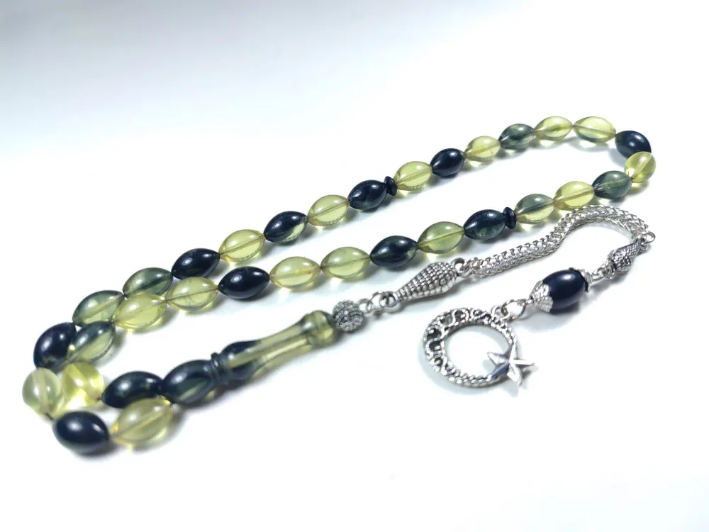 Gümüş Kaplama Püsküllü Çi̇ft Zımpara Çi̇ft Kat Ci̇lalı Sıkma Kehri̇bar küçük resim 2