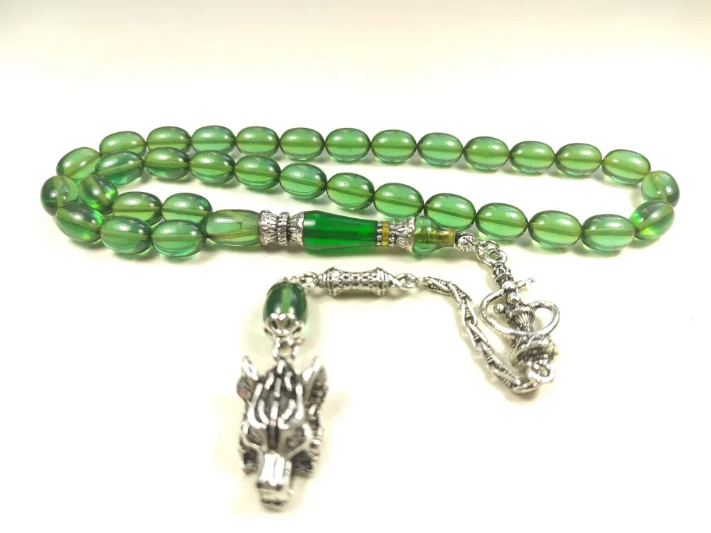 Nargi̇le Ve Aslan Başlı Püsküllü 925 Ayar Gümüş Nakkaş Alman Zar Kehri̇bar küçük resim 2