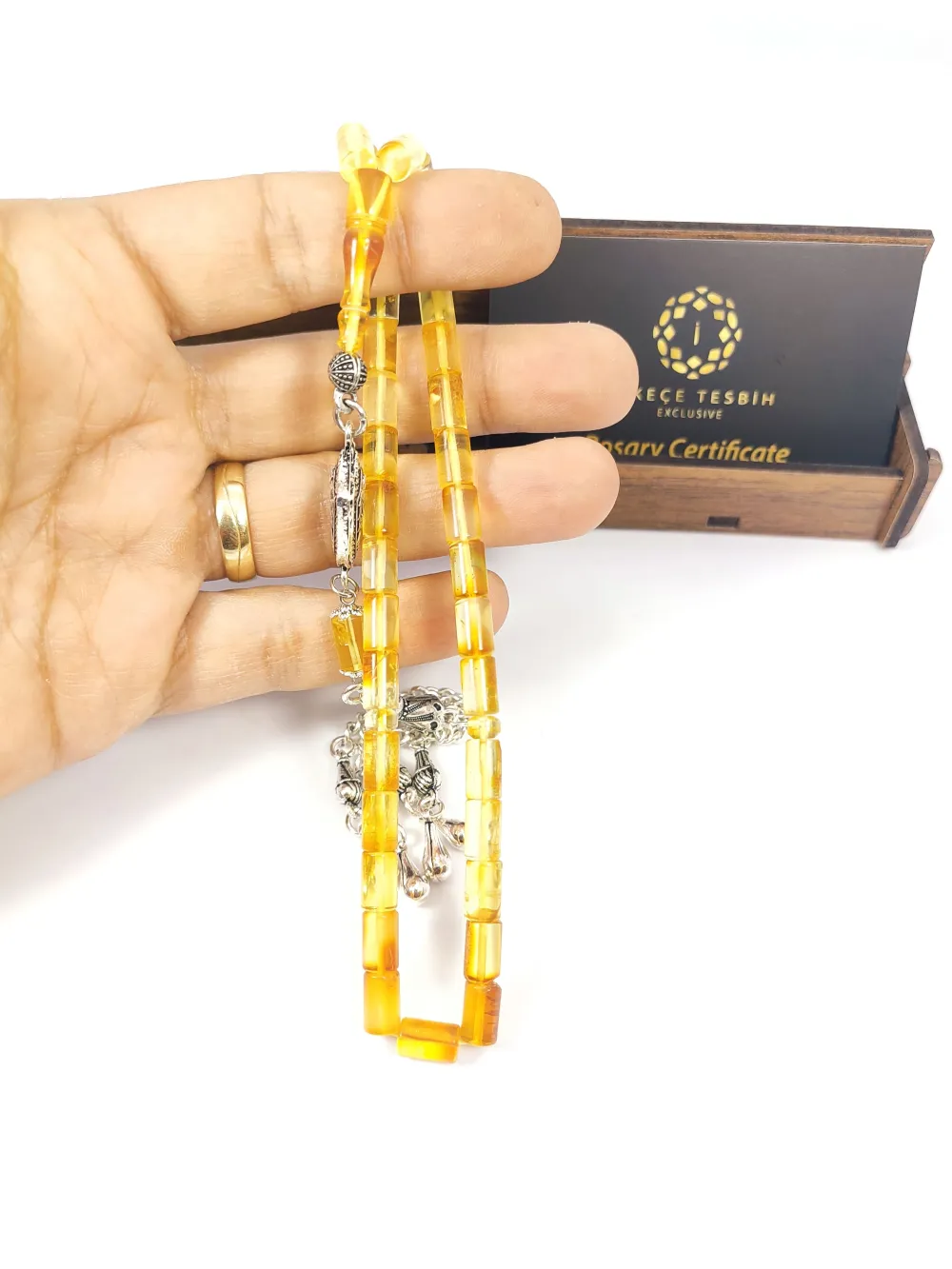 Gümüş Püsküllü İskeçeli̇ Cemi̇l Usta Eseri̇ 9.80 Gr. Li̇tfanya Kaya Damla Kehri̇bar küçük resim 5