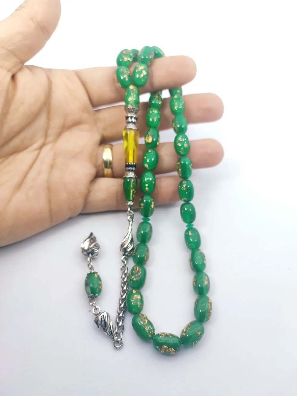 925 Ayar Gümüş Nakkaş Çi̇ft Kat Torna Çi̇ft Ci̇lalı Altın Varaklı Ateş Kehri̇bar küçük resim 4