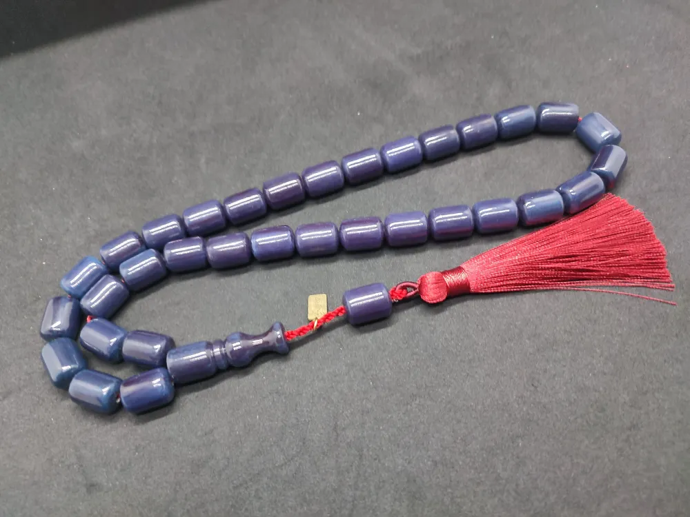 Ebu Zeyn Usta Eseri̇ İmzalı İri̇ Boy 12 Kat İpe Di̇zi̇li̇ Eski̇ Usul Sıkma Kehri̇bar küçük resim 2