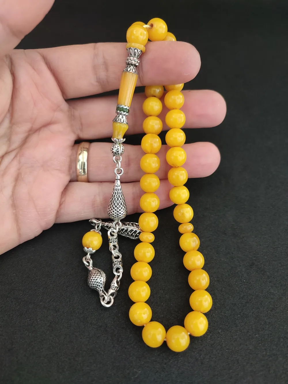 925 Ayar Gümüş Nakkaş Çi̇ft Kat Torna Çi̇ft Ci̇lalı Sıkma Kehri̇bar küçük resim 5