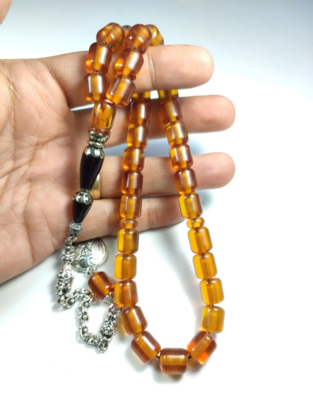 Alman Gümüş Püskül Kurt Başlı Nakkaş İmame Sıkma Kehri̇bar küçük resim 5