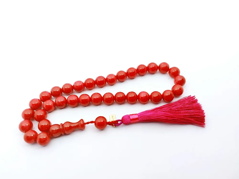 Ebu Zeyn Usta Eseri̇ İmzalı İri̇ Boy 12 Kat İpe Di̇zi̇li̇ Eski̇ Usul Sıkma Kehri̇bar küçük resim 2