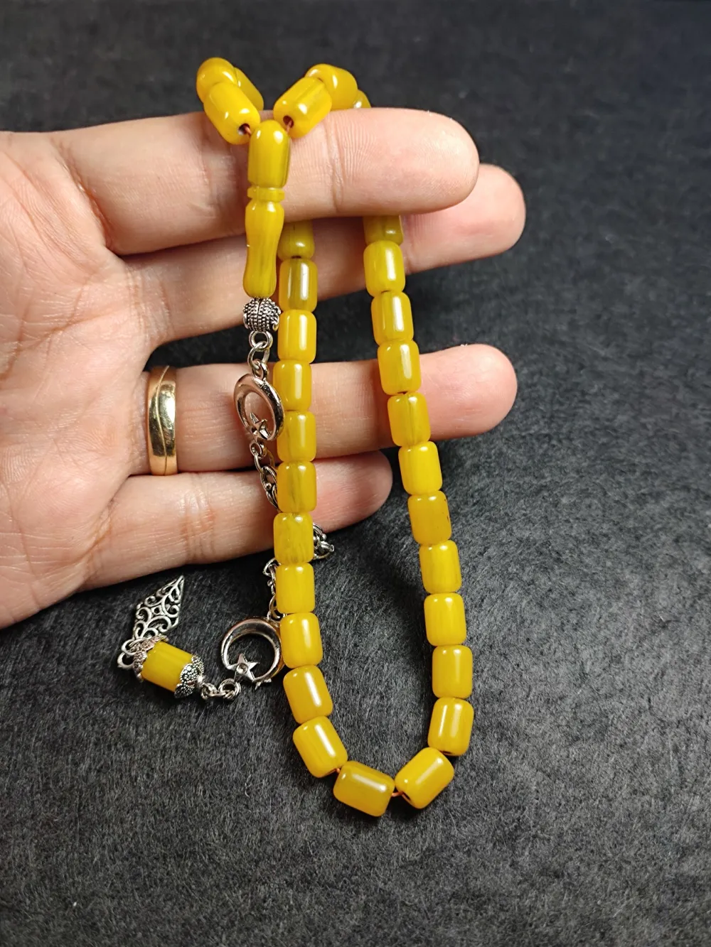 Gümüş Kaplama Püsküllü Rengi̇n Zi̇rvesi̇ Bi̇lek Boy Sıkma Kehri̇bar küçük resim 5