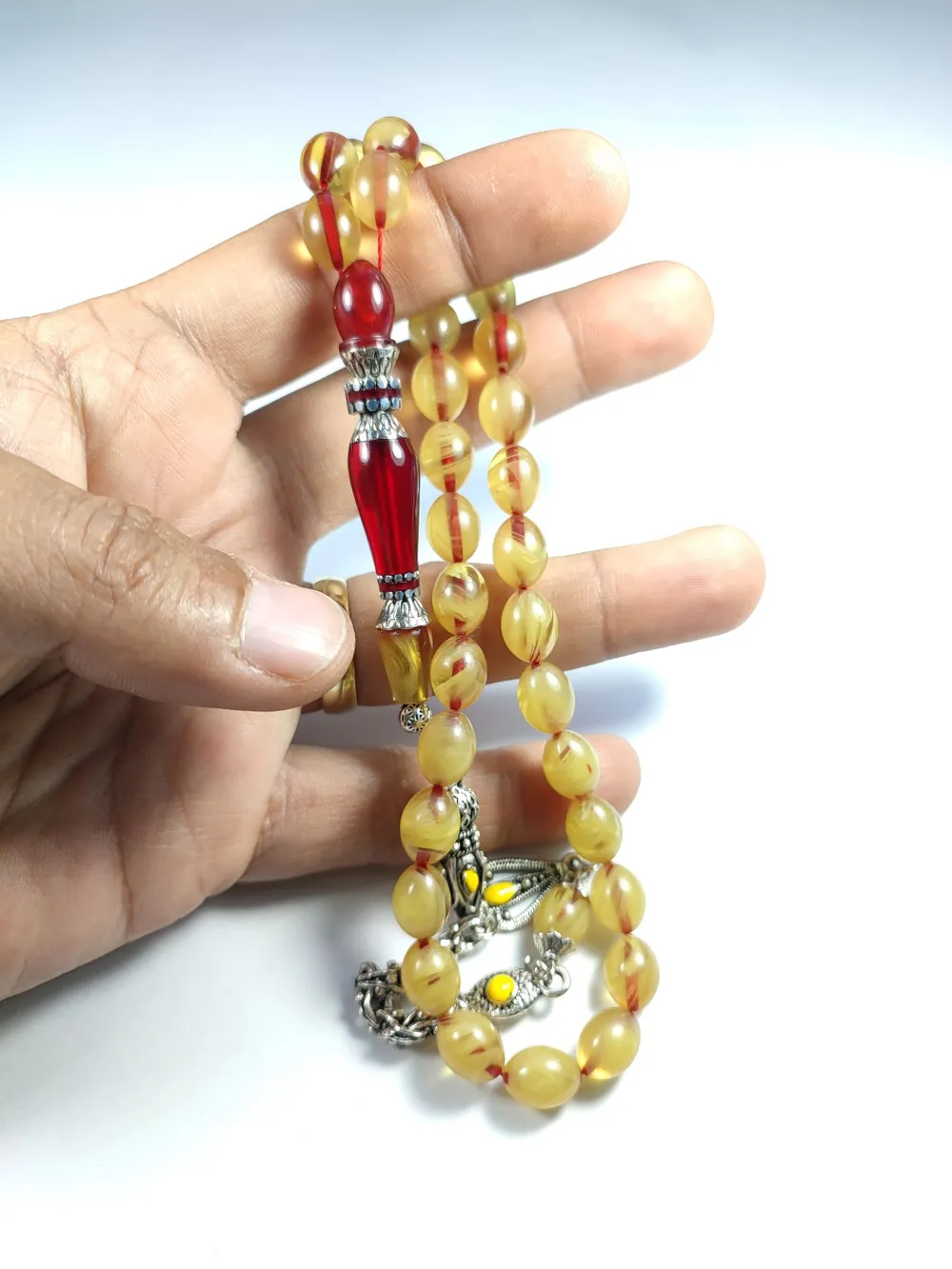 Mi̇neli̇ Alman Gümüş Püskül Kombi̇nli̇ Gümüş Nakkaş İmame Sıkma Kehri̇bar küçük resim 2