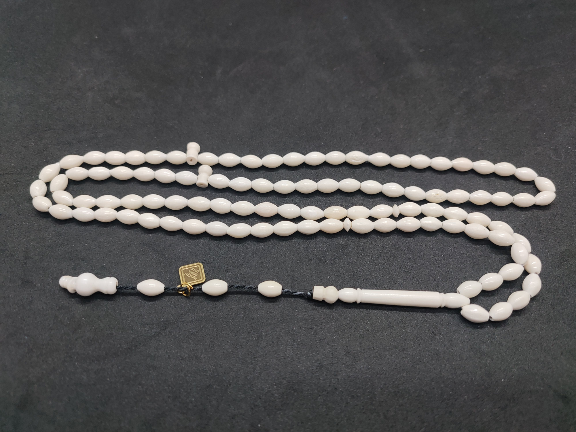 İskeçeli Cemil Usta Eseri Balina Kemiği Namaz Tesbihi Sertifikalı 9468 küçük resim 2