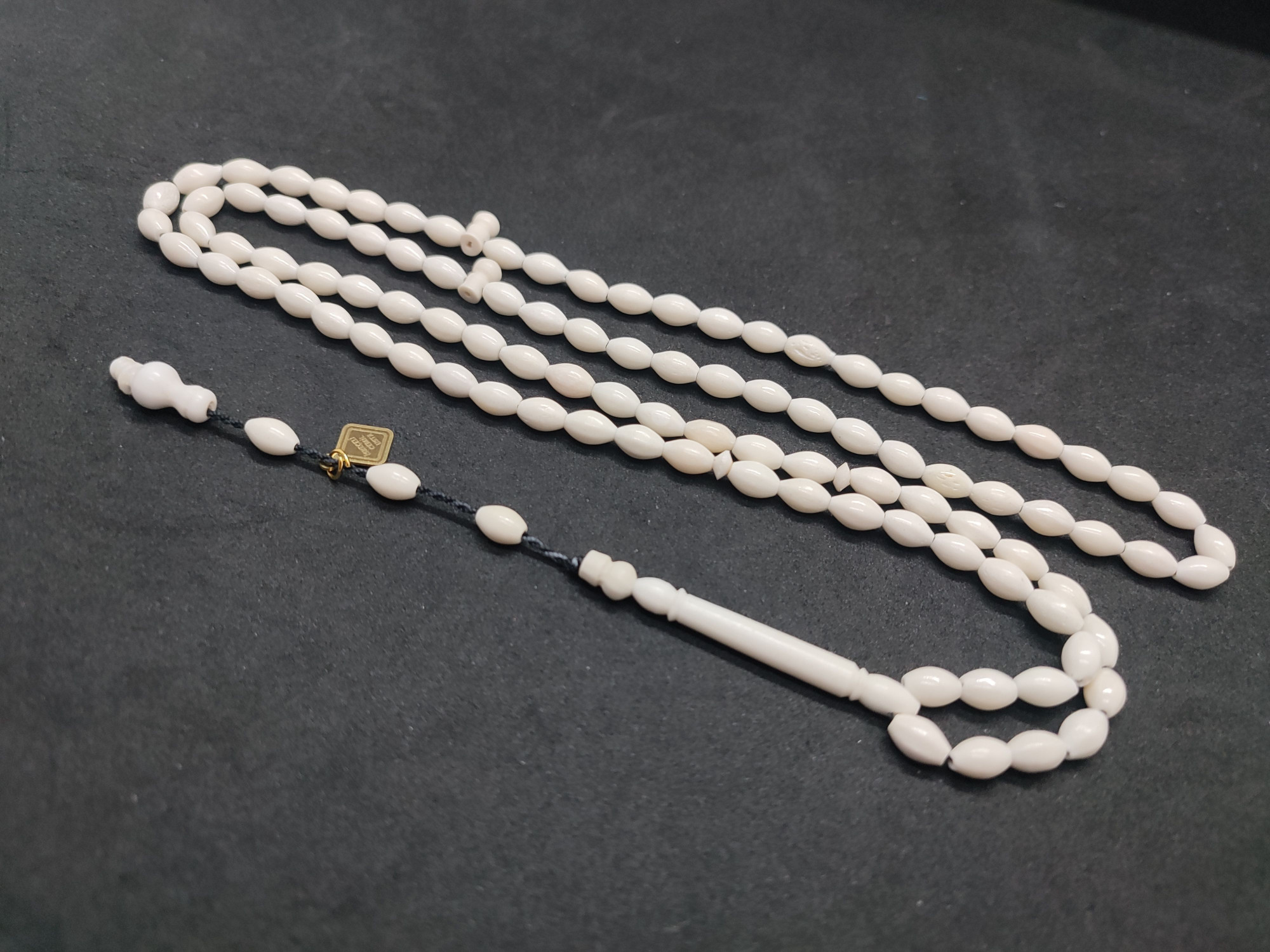 İskeçeli Cemil Usta Eseri Balina Kemiği Namaz Tesbihi Sertifikalı 9468 küçük resim 3