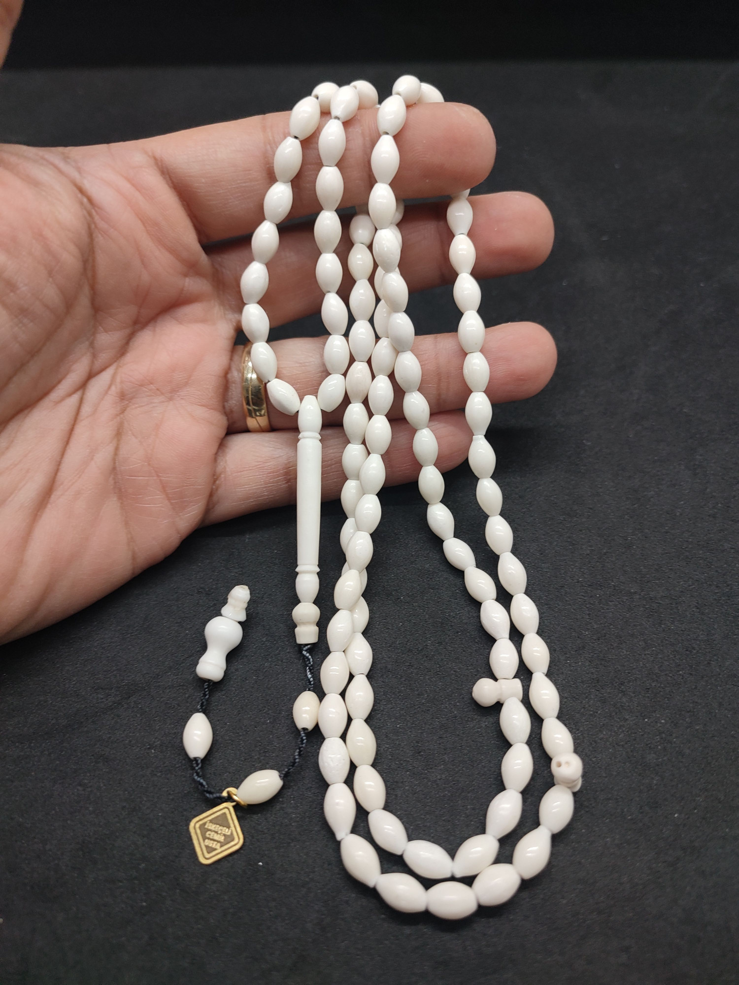 İskeçeli Cemil Usta Eseri Balina Kemiği Namaz Tesbihi Sertifikalı 9468 küçük resim 4