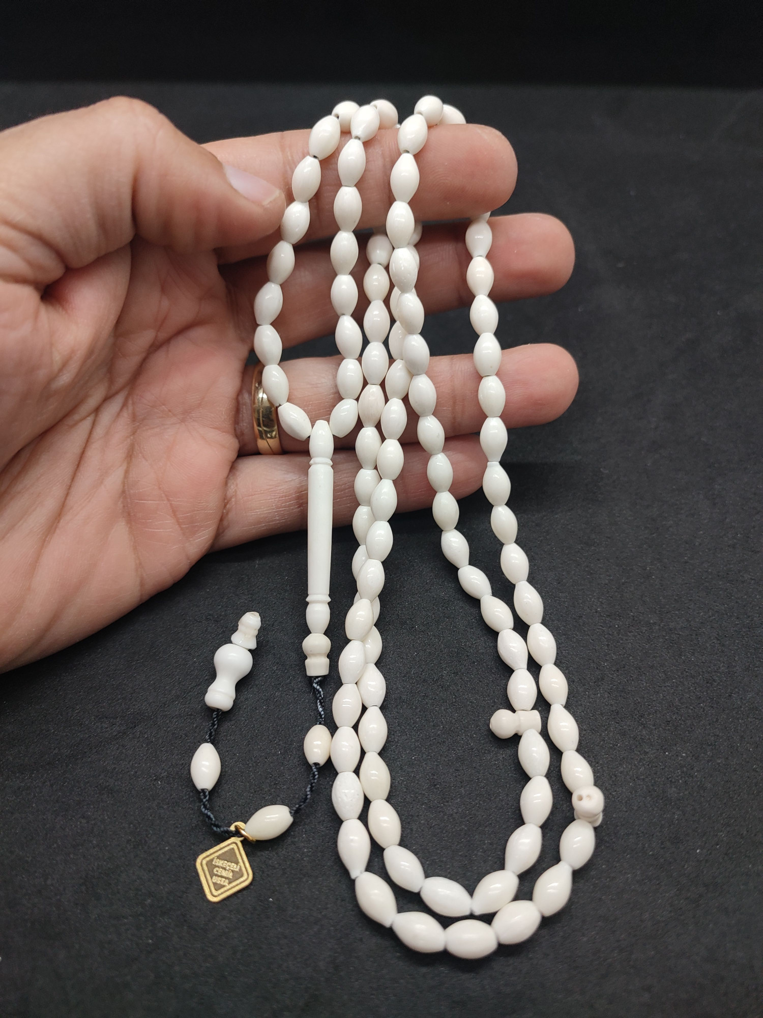 İskeçeli Cemil Usta Eseri Balina Kemiği Namaz Tesbihi Sertifikalı 9468 küçük resim 5