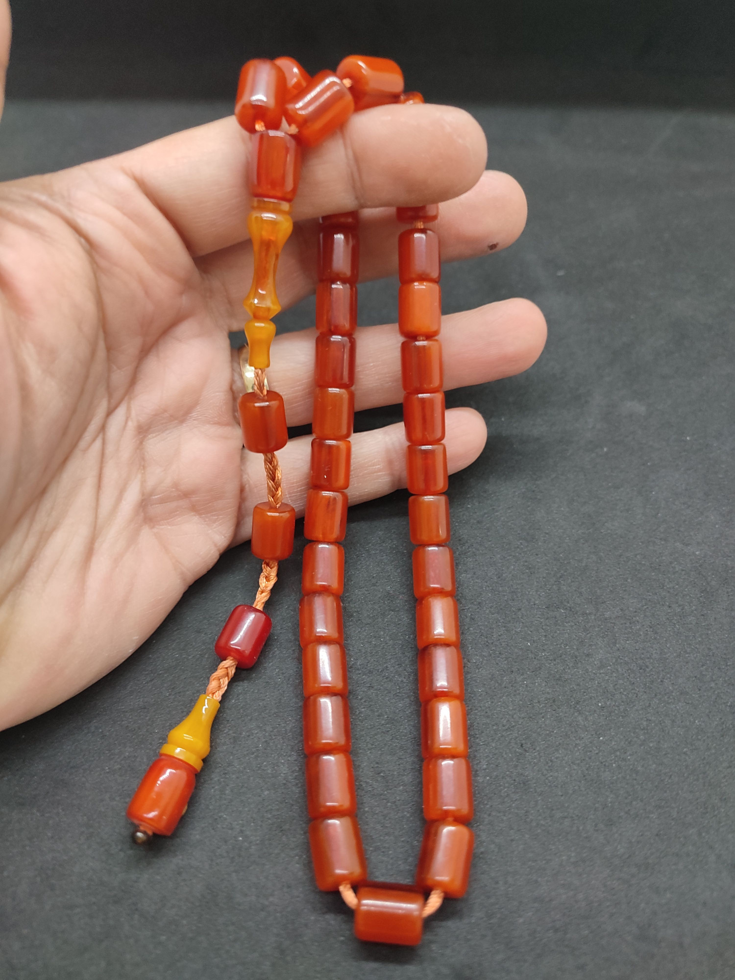 İsa Balkaya Usta Eseri Esku Usul Kat Kat İpe Dizilmiş Eski Sıkma Kehribar Sertifikalı 9471 küçük resim 3