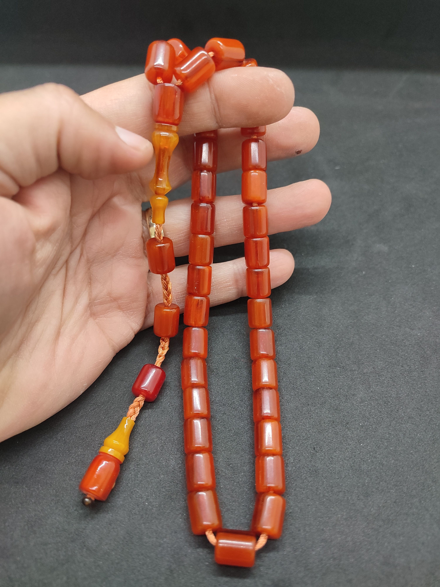 İsa Balkaya Usta Eseri Esku Usul Kat Kat İpe Dizilmiş Eski Sıkma Kehribar Sertifikalı 9471 küçük resim 5